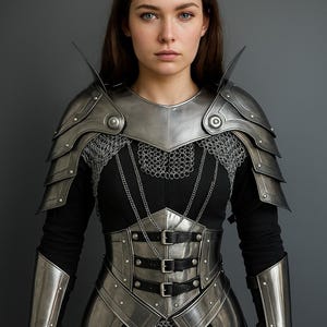 Medieval Steel Lady Knight Armor – Chainmail, Gorget & Pauldrons, Cosplay Armor, Sca Armor, Larp Armor, Fantasy Armor, Gift for women