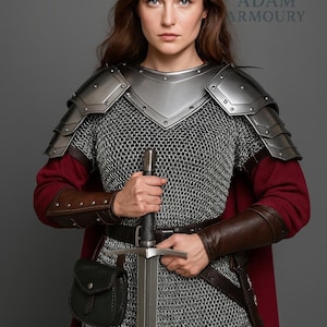 Knight Brave Female Armor, Gorget Pouldron Armor, Chaianmail Stylish top,Cosplay Armor, Sca Armor, Larp Armor, Gifts for Women