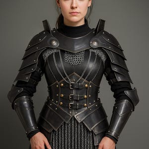 Lady Warrior Half Body Armor | Pauldrons, Bracers & Chainmail | Medieval Lady Armor | LARP Women&#39;s armor Cosplay Armor | Female Knight