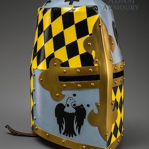Medieval Knight Steel Men&#39;s Battle Coat Of Arms Painted Great Templar Helmet Cosplay & Roleplay Costume