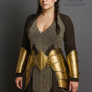 Lady Warrior Waist Armor & Chainmail Steel Bracers| Medieval Lady Armor | LARP Women&#39;s armor Cosplay Armor | Gift For women