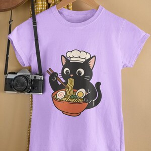 Cat Noodle Shirt - Cute Ramen Cat Shirt for Animal Lover | Kawaii Black Cat Eating Ramen Tee | Perfect Gift for Cat and Ramen Fans
