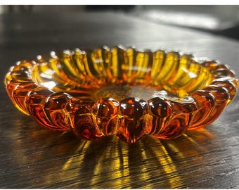 Cenicero vintage de cristal ámbar con forma de girasol, plato para joyas, cuenco para objetos pequeños con forma de margarita, decoración de mediados de siglo.