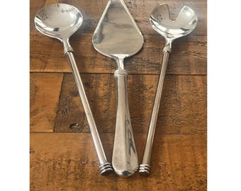 Vintage Italienisches Silberplatte 3-Pc MCM Salatbesteck & Kuchenwender ZN.4.MK Italy