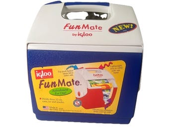 Fiambrera de viaje vintage Igloo Fun Mate de 2,4 l, azul y blanca, con aislamiento, 1995