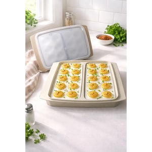 Ensemble de 16 porte-oeufs diables Tupperware beige amande pour serveur, 16 emplacements