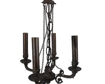 Early 20th Century 4-Light Cast Brass/Bronze RococoRevival Pan Chandelier Ornate