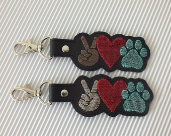 Peace Love Rescue Keychain - Peace Love Paw Bag Tag