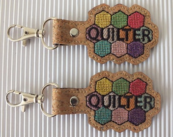 Quilter Keychain - Hexie Quilt Key Fob