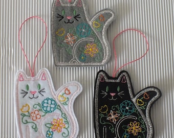 Floral Cat Ornament - Embroidered Ornament