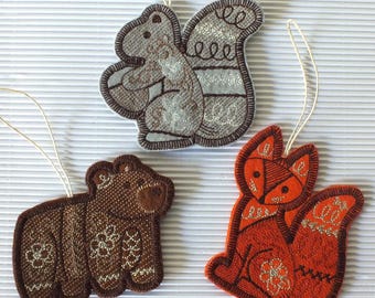 Woodland Christmas Ornaments - Fox Ornament - Squirrel Ornament - Bear Ornament