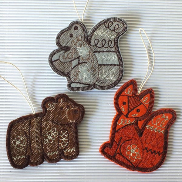 Woodland Christmas Ornaments - Fox Ornament - Squirrel Ornament - Bear Ornament