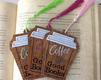 Coffee and Good Books Bookmark - Embroidered Bookmark