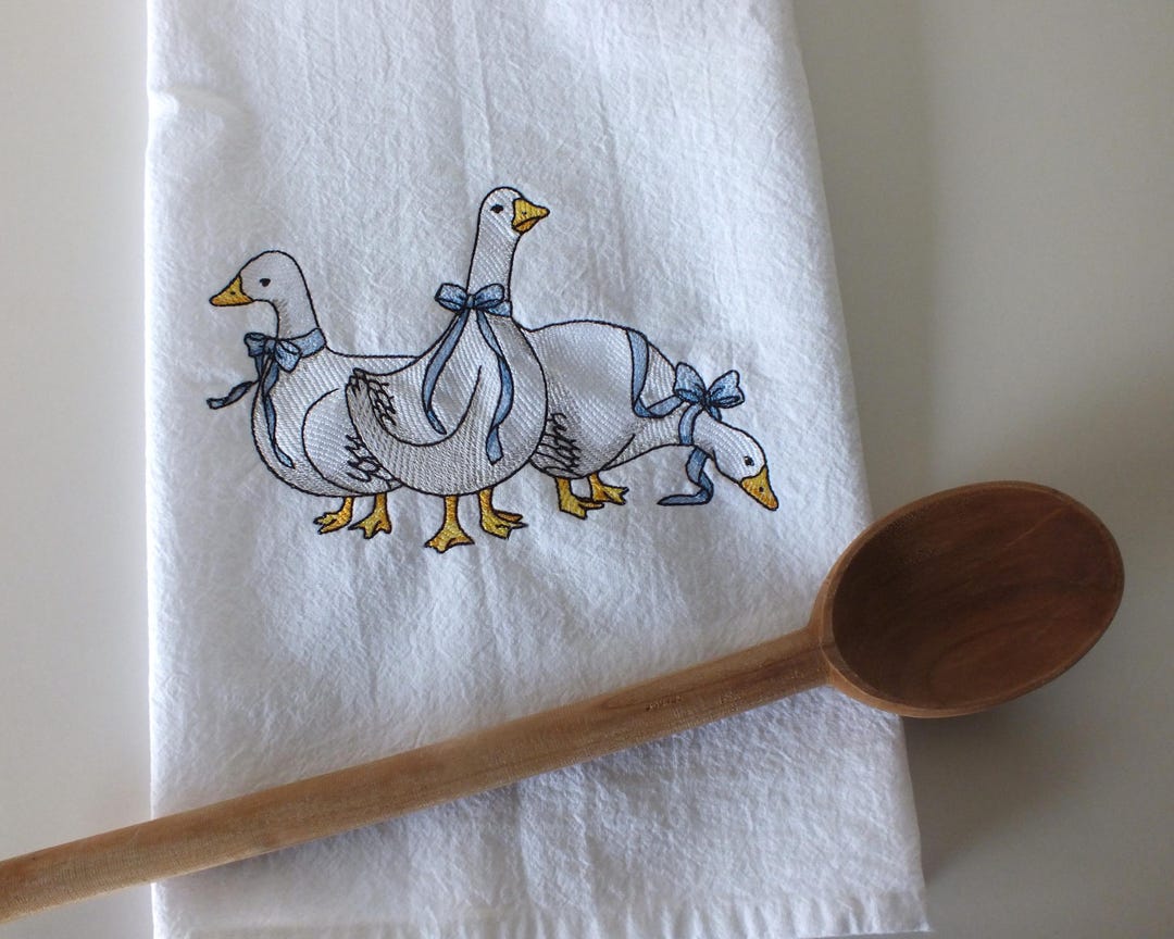 Embroidered Geese Kitchen Towel - Vintage Country Goose Kitchen Decor ...