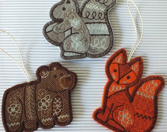 Woodland Christmas Ornaments - Fox Ornament - Squirrel Ornament - Bear Ornament