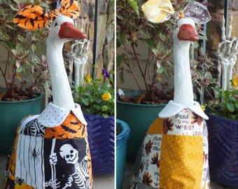 Reversible Halloween Goose Dress - Fall Porch Goose Dress with Matching Bows