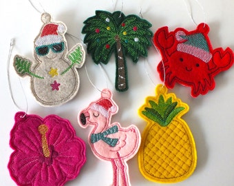 Beachy Ornaments - Flamingo Ornament - Palm Tree Ornament - Crab Ornament - Pineapple Ornament - Hibiscus Ornament - Sand Snowman Ornament