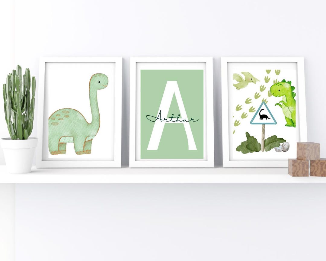 Boys Dino Name Poster Set of 3 | Personalised Kids Nursery Wall Art ...