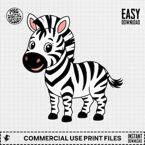 Baby Zebra Clipart, Cute Zebra Animal Clipart, Baby Nursery Clipart, Jungle Safari, Baby Shower Clipart, Zebra PNG Digital Download