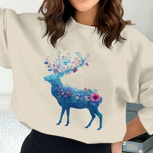 Blumen Hirsch PNG, Aquarell Hirsch, Hirsch Clipart, Blume Png, Geweih Png, Sublimation Png, digitaler Download