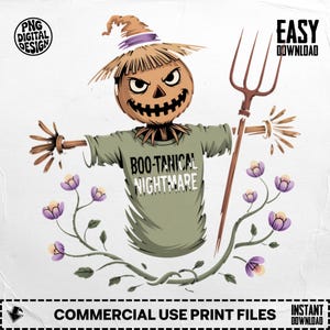 Gruselige Vogelscheuche PNG, Boo Tanical Download, Halloween-Vogelscheuche Kunst, Herbst-Vogelscheuche Clipart, Blumen-Vogelscheuche, PNG Digital