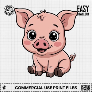 Cute Pig Clipart, Baby Pig Animal Clipart, Nursery Clipart, Farm Animal Clipart, Baby Shower Clipart, Cartoon Pig PNG