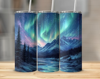 Northern Lights 20 oz Skinny Tumbler Sublimation Design, Straight & Tapered Wrap, Tumbler Wrap, Tumbler PNG, Instant Download