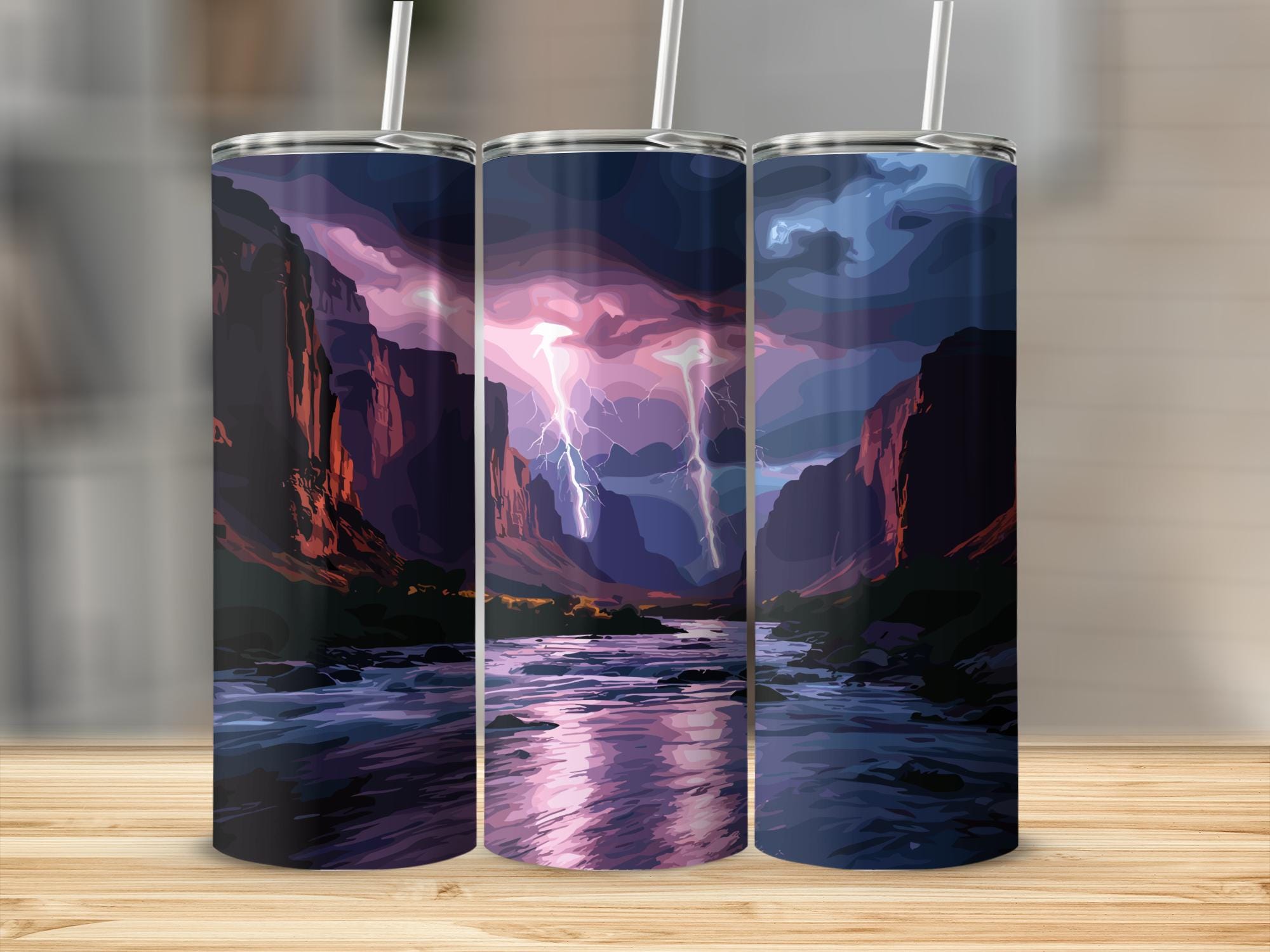 River Canyon Lightning 20 oz Skinny Tumbler Sublimation Design, Straight & Tapered Wrap, Tumbler Wrap, Tumbler PNG, Instant Download