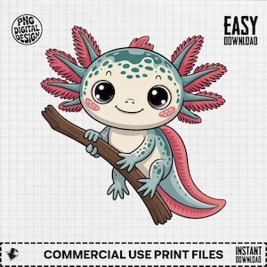 Axolotl Clipart, Cute Animal Clipart, Nursery Clipart, Amphibian, Kawaii Axolotl PNG, Reptile Clipart, Axolotl Digital,PNG Digital Download