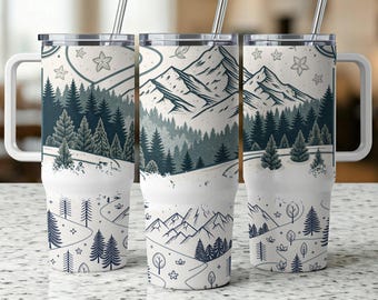 Vaso Mountain Adventure de 40 oz con envoltorio de sublimación sin costuras, solo archivos PNG, diseño de senderismo, vaso forestal, temática de naturaleza, regalo para amantes de la naturaleza