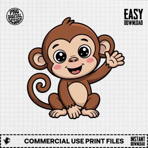 Baby Monkey Clipart, Cute Baby Animal Clipart, Baby Nursery Clipart, Jungle Safari, Baby Shower Clipart, Baby Monkey PNG