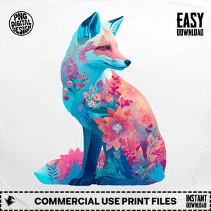 Floral Fox PNG, Fox Clipart, Flower Fox Png, Boho Fox, Sublimation Png, Digital Download PNG, Fox Design