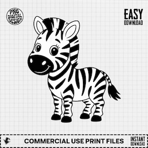 Baby Zebra Clipart, Cute Zebra Clipart, Nursery Clipart, Jungle Animals, Baby Shower Clipart, Zebra PNG Digital Download