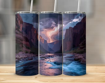 River Mountains 20 oz Skinny Tumbler Sublimation Design, Straight & Tapered Wrap, Tumbler Wrap, Tumbler PNG, Instant Download