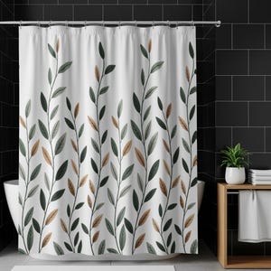 Botanical Shower Curtain, Leaf Design, Nature Inspired, Modern Bathroom Decor, Elegant Shower Curtain, Plant Pattern Curtain