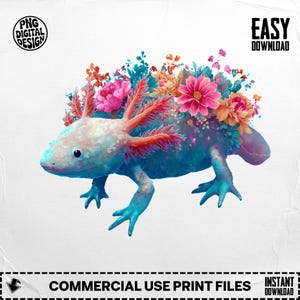 Axolotl Png, Floral Axolotl, Cute Axolotl Clipart, Flower Crown Png, Digital Axolotl, Sublimation Png, Digital Download