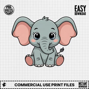Baby Elephant Clipart, Cute Animal Clipart, Nursery Clipart, Jungle Safari, Baby Shower, Elephant PNG Digital Download