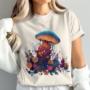 Jellyfish PNG, Jellyfish Clipart, Floral Jellyfish, Sea Png, Ocean Png, Boho Flower, Sublimation Png, Digital Download