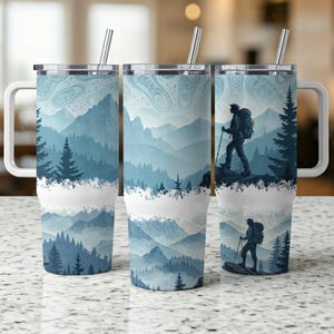 Hiking Adventure 40oz Tumbler Sublimation Seamless Wrap, PNG Files Only, Mountain Scenery, Outdoorsy,  Backpacking Design, Nature Lover