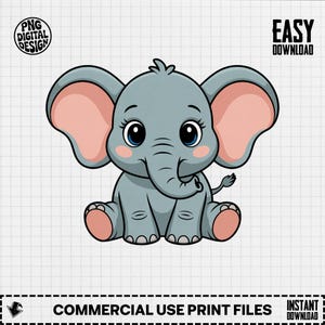 Baby Elephant Clipart, Cute Animal Clipart, Baby Nursery Clipart, Jungle Safari, Baby Shower Clipart, Elephant PNG Digital Download