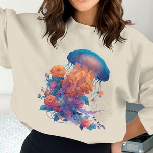 Jellyfish Png, Floral Jellyfish, Ocean Png, Sea Life, Boho Floral Png, Sublimation Png, Digital Download PNG