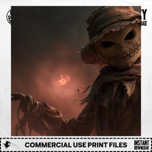 Scary Scarecrow PNG, Halloween Digital Download, Creepy Scarecrow Clipart, Non Transparent Scarecrow Image, Fall Decor, Spooky Art
