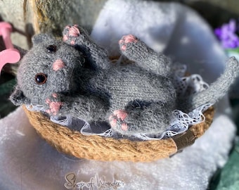 Handgestricktes Kätzchen Spielzeug Realistisches kleines schlafendes Kätzchen | Weiches Plüsch-Katzenspielzeug | Strickspielzeug-Kollektion | Weihnachten & Geburtstagsgeschenkkorb
