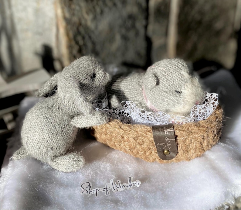 Knitted Grey Rabbit Hand-knitted Bunny Toys |soft Plush Stuffed Rabbit Toys |realistic ...
