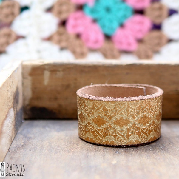 CUSTOM HANDSTAMPED CUFF - bracelet - personalized for you by farmgirl paints - gold leather cuff with embossed design