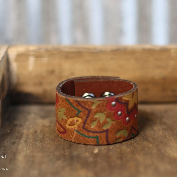 CUSTOM HANDSTAMPED CUFF - bracelet - personalized by Farmgirl Paints - multi-colored brown leather cuff with studs