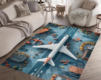 Airplane Runway Rug: Aviation Decor, Kids Play Mat