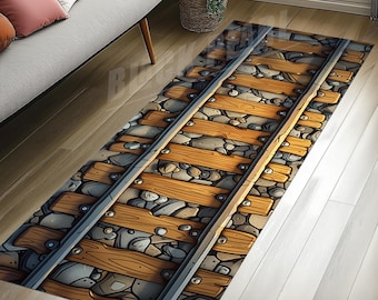 Train Track Rug: Kids Playroom Decor, Railway Design