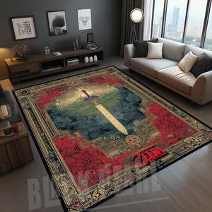 Zelda Sword Rug: Game Room Decor, Non-Slip Velvet