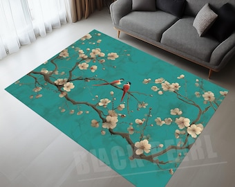 Cherry Blossom Rug: Blue Spring Floral Area Rug